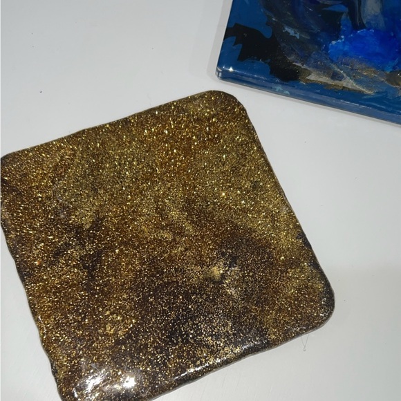 Handmade One Of a Kind Set of Stunning Blue & Gold Coasters 4x4 - Picture 4 of 6